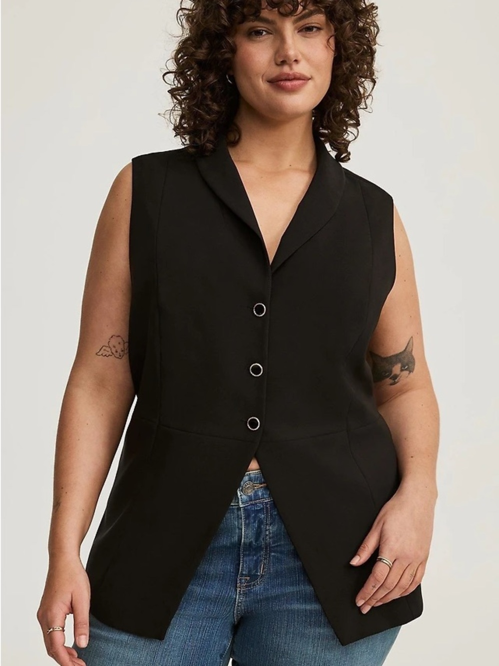 Torrid - Refined Studio Crepe Peplum Black Tailored Vest